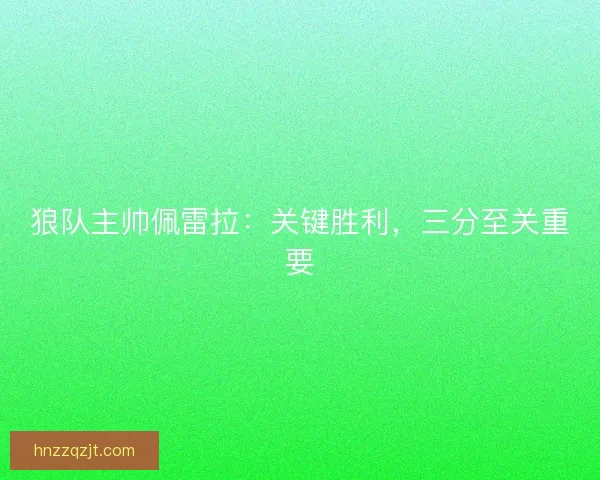 狼队主帅佩雷拉：关键胜利，三分至关重要