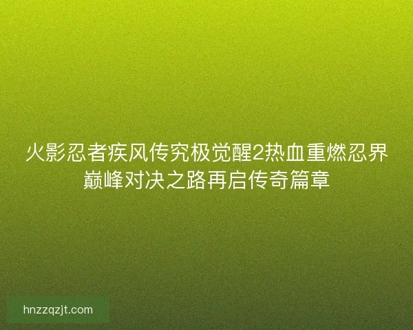 火影忍者疾风传究极觉醒2热血重燃忍界巅峰对决之路再启传奇篇章 火影忍者疾风传究极觉醒2热血重燃忍界巅峰对决之路再启传奇篇章
