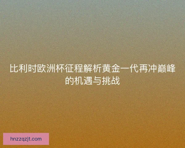 比利时欧洲杯征程解析黄金一代再冲巅峰的机遇与挑战